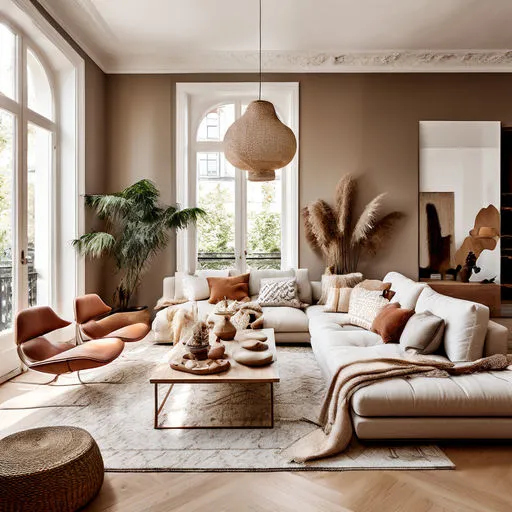 Boho styled living room in neutral colors