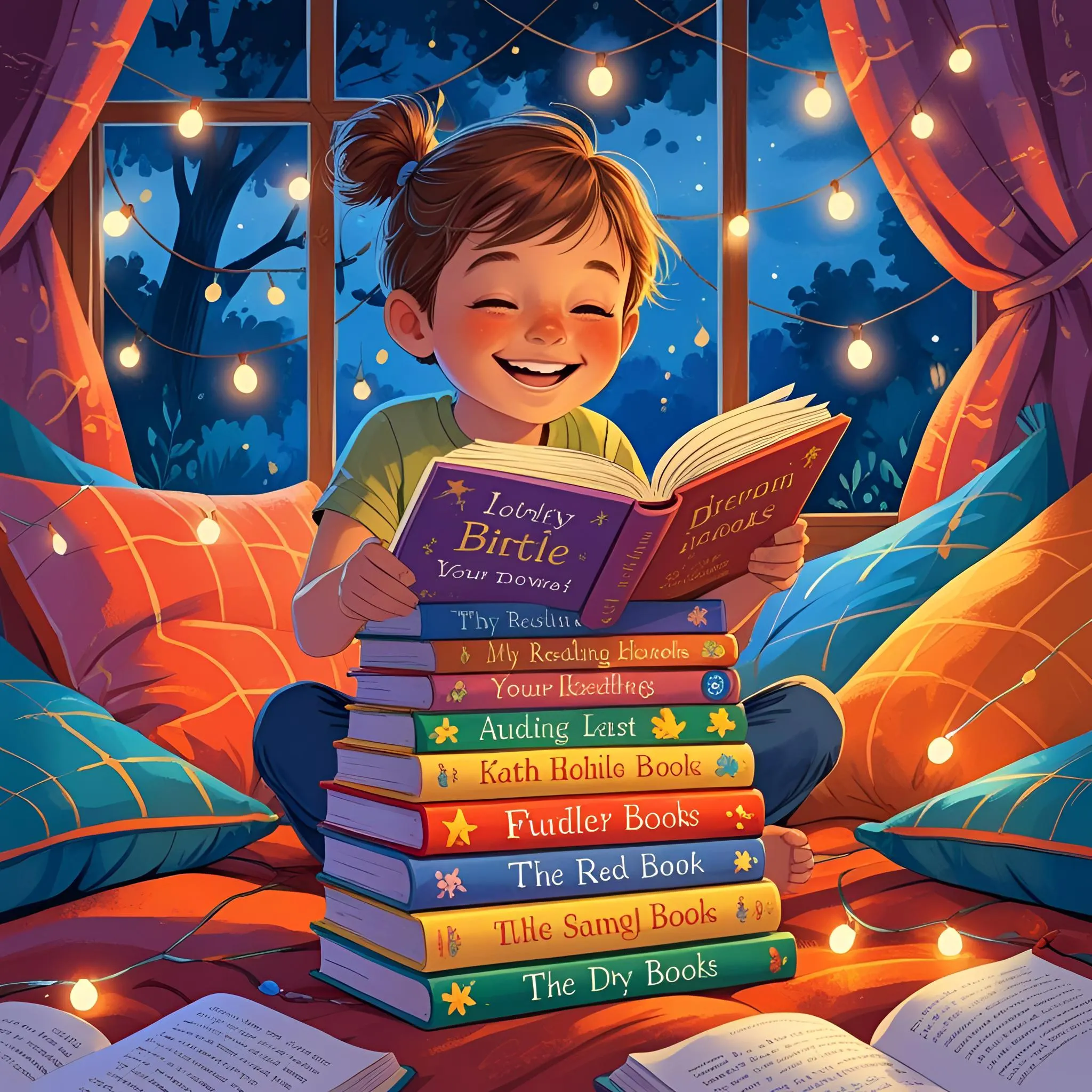 happy kid enjoying her personalized book