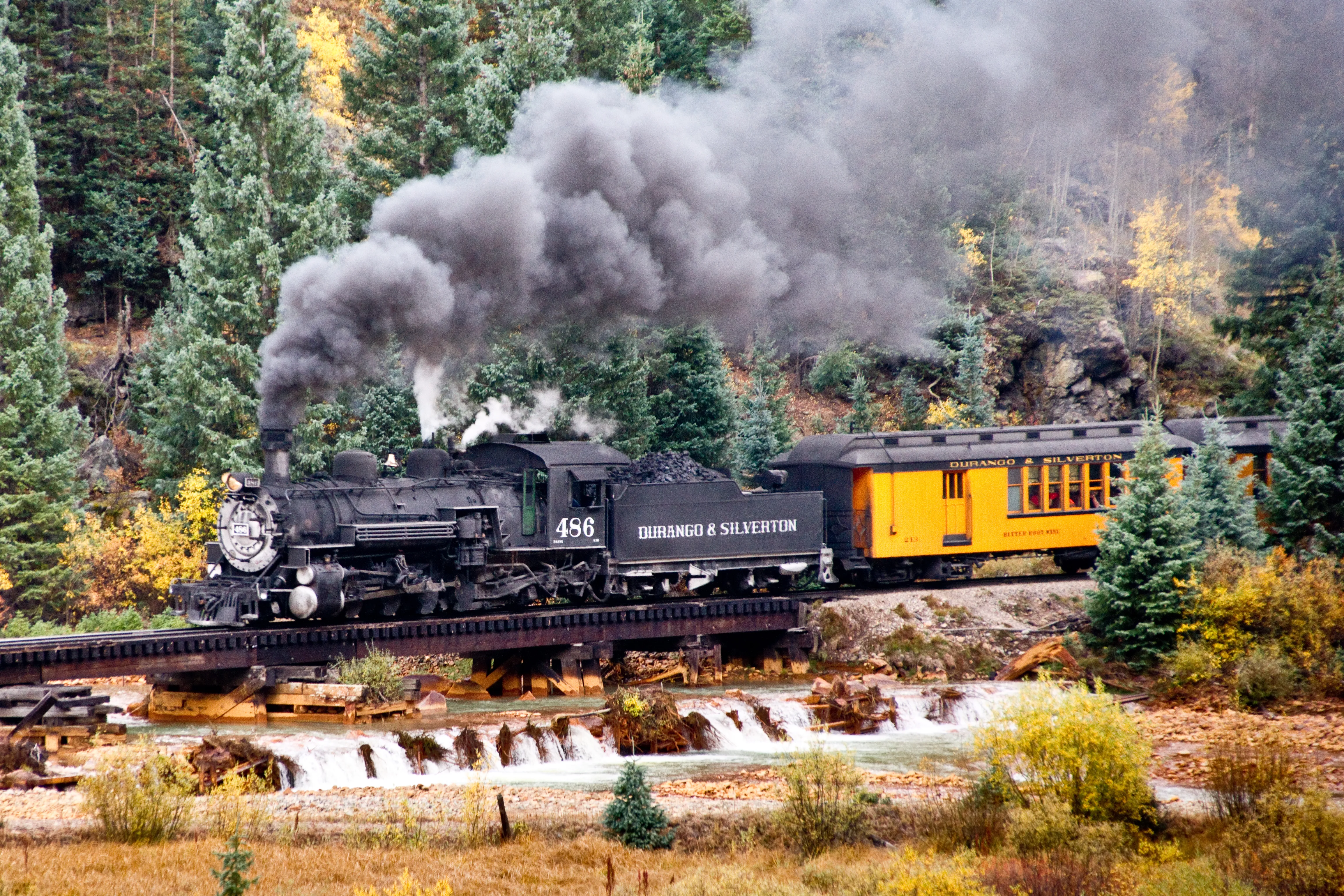 Durango Colorado steam train crossing the animas river