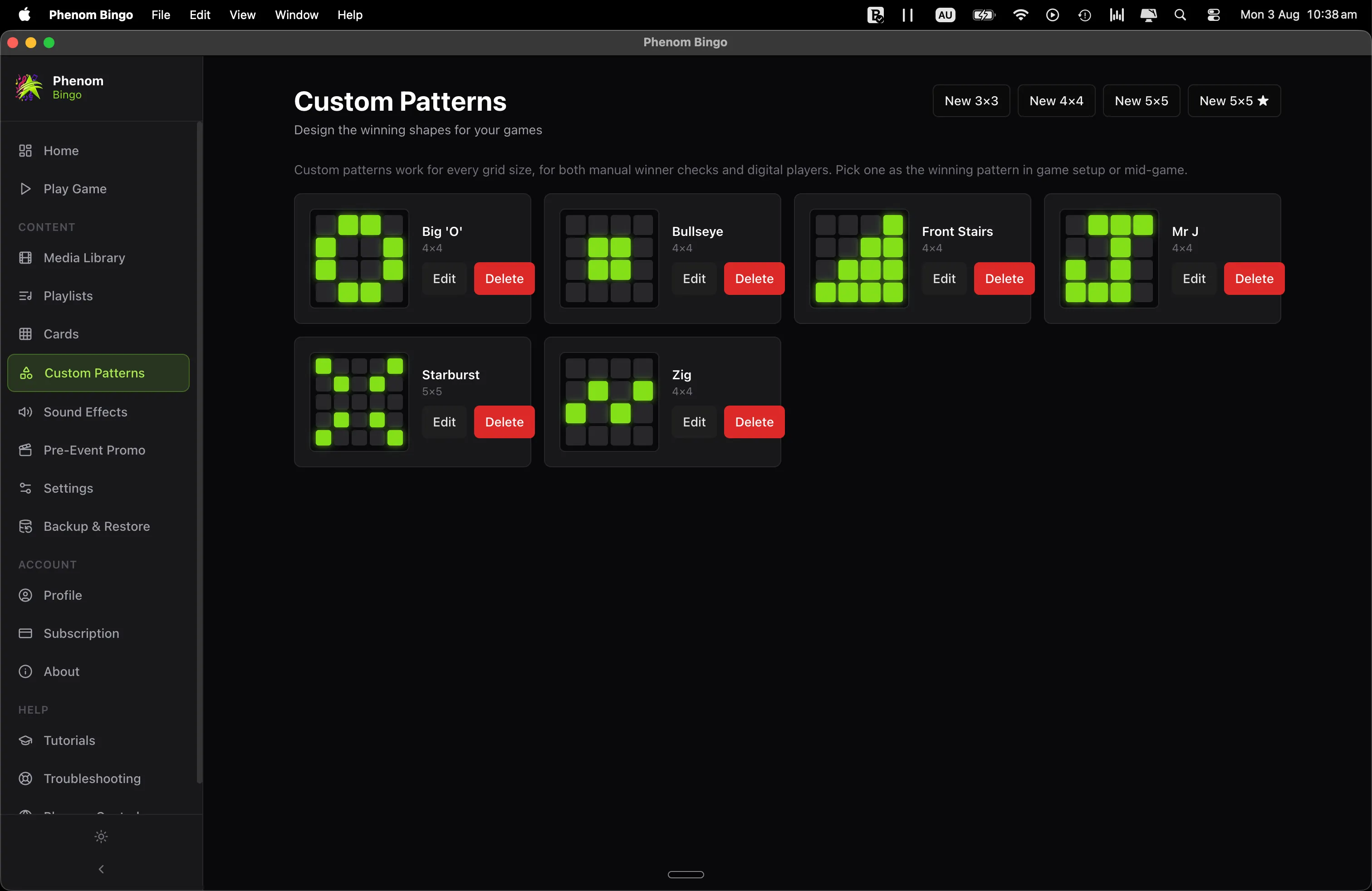 set custom patterns