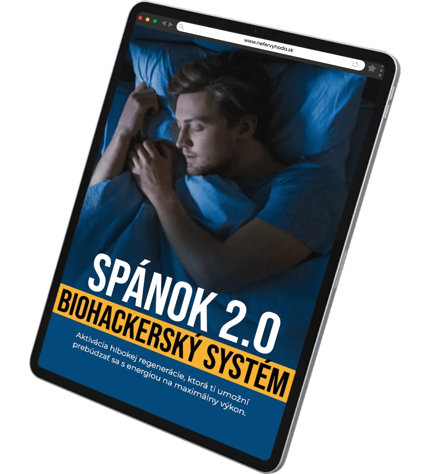 Obálka e-booku SPÁNOK 2.0 s názvom Biohackerský systém a mužom v hlbokom spánku.
