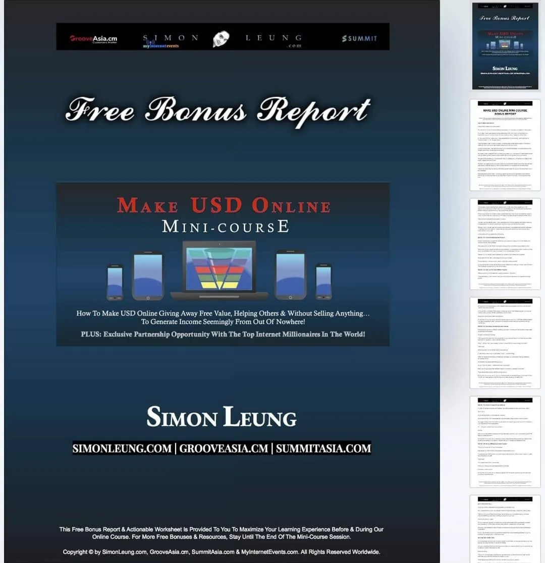 make usd online mini-course free bonus report