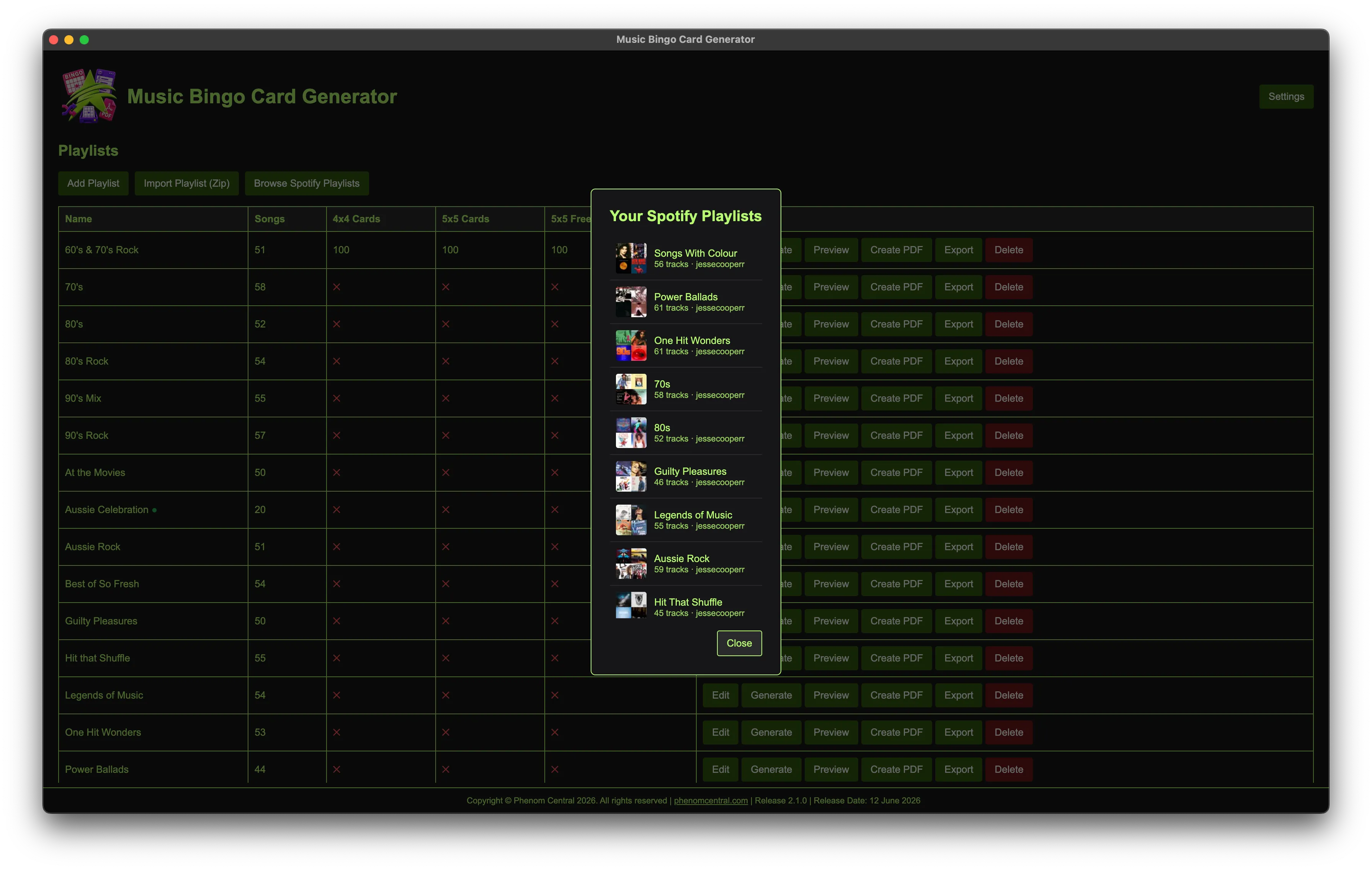 music bingo card generator with spotiffy import