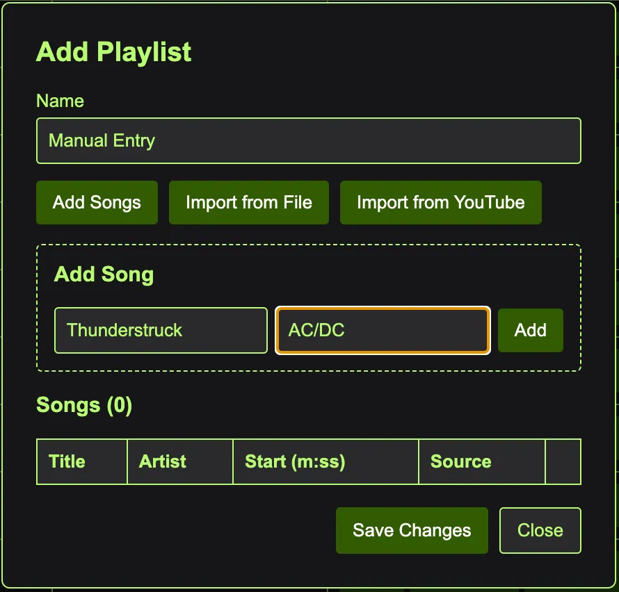 import from text file or manually enter songs