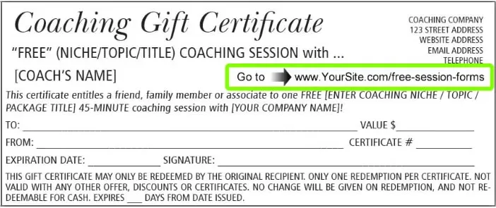 Coaching Client Gift Certificate