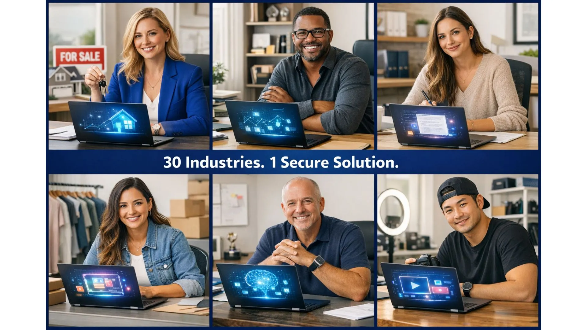 Six small business owners across 30 industries showing results from Expert AI Prompts after secure checkout 