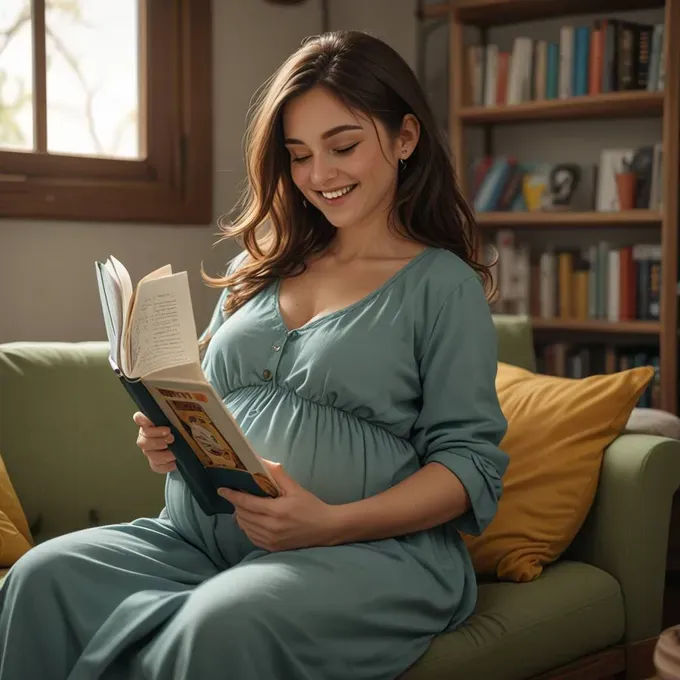 reading a book to unborn child for expecting mom