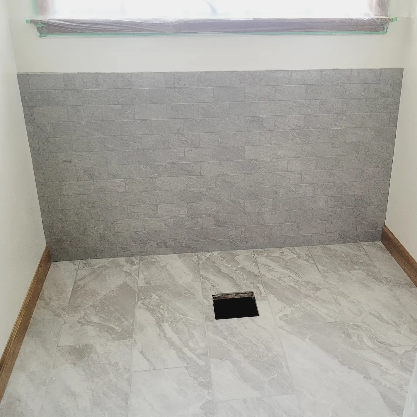 gray tile floor bathroom 