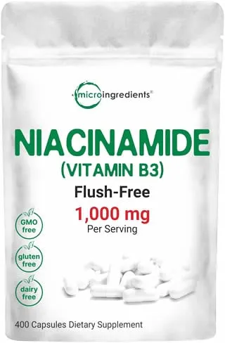 Vitamin B3 Niacinamide 500mg Per Capsule, 400 Capsules | 1,000mg Flush Free Niacin Per Serving, Essential B Vitamin Supplement | Skin Care Health & Energy Support | Non-GMO, Gluten Free