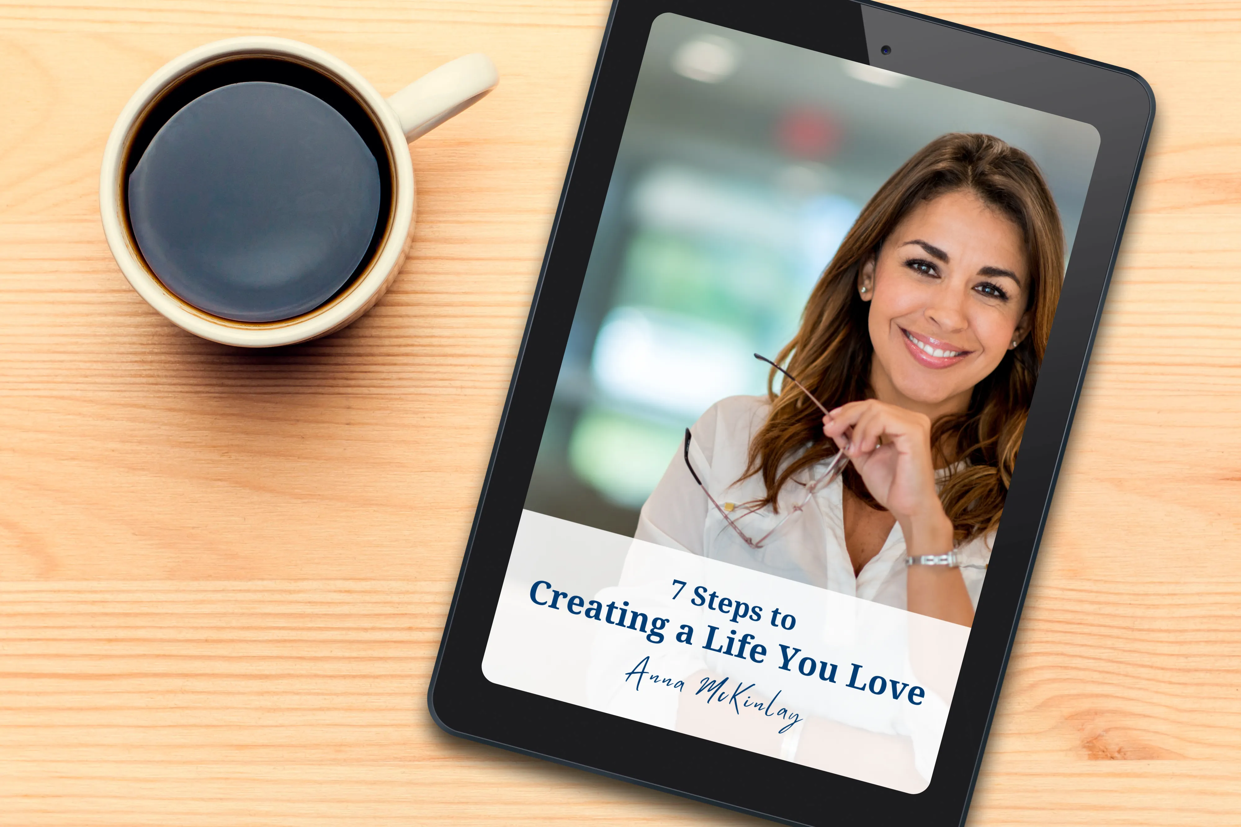 7 Steps e-book with a cup of coffee