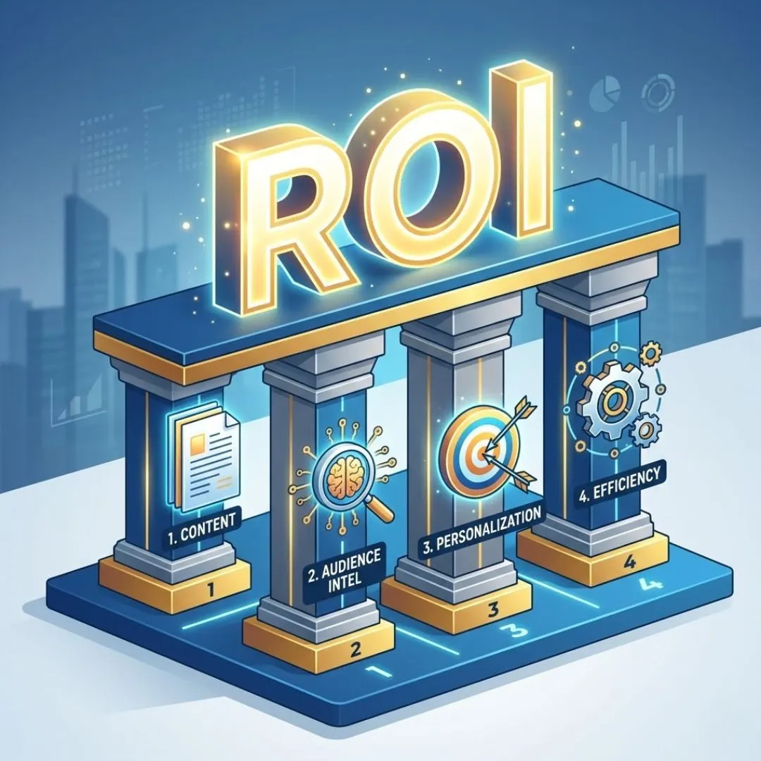 Four pillars of a successful AI marketing strategy supporting business growth.