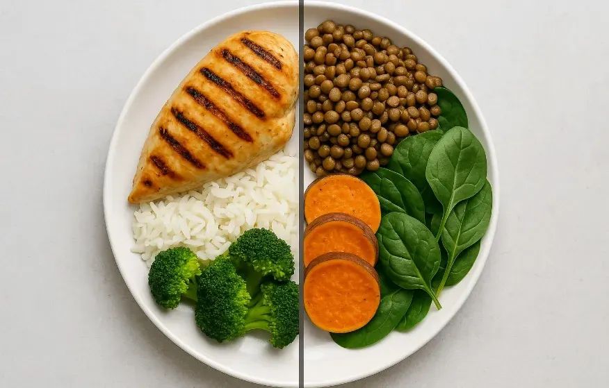 Comparison of plant-based and animal-based high-protein meals