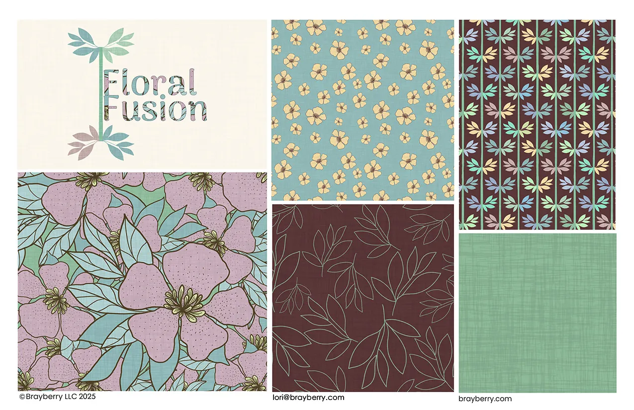 Floral Fusion collection sell sheet by Brayberry Design