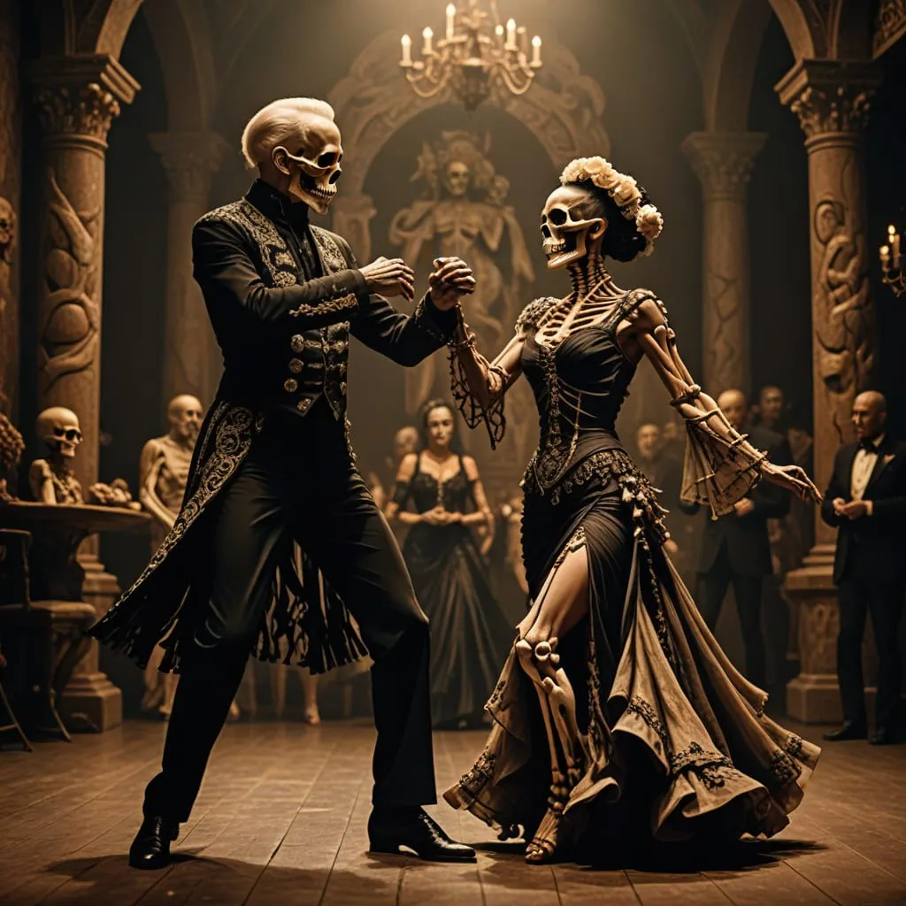 Dead couple skeletons dancing