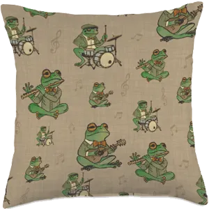 funny frogs playing musical instruments throw pillow