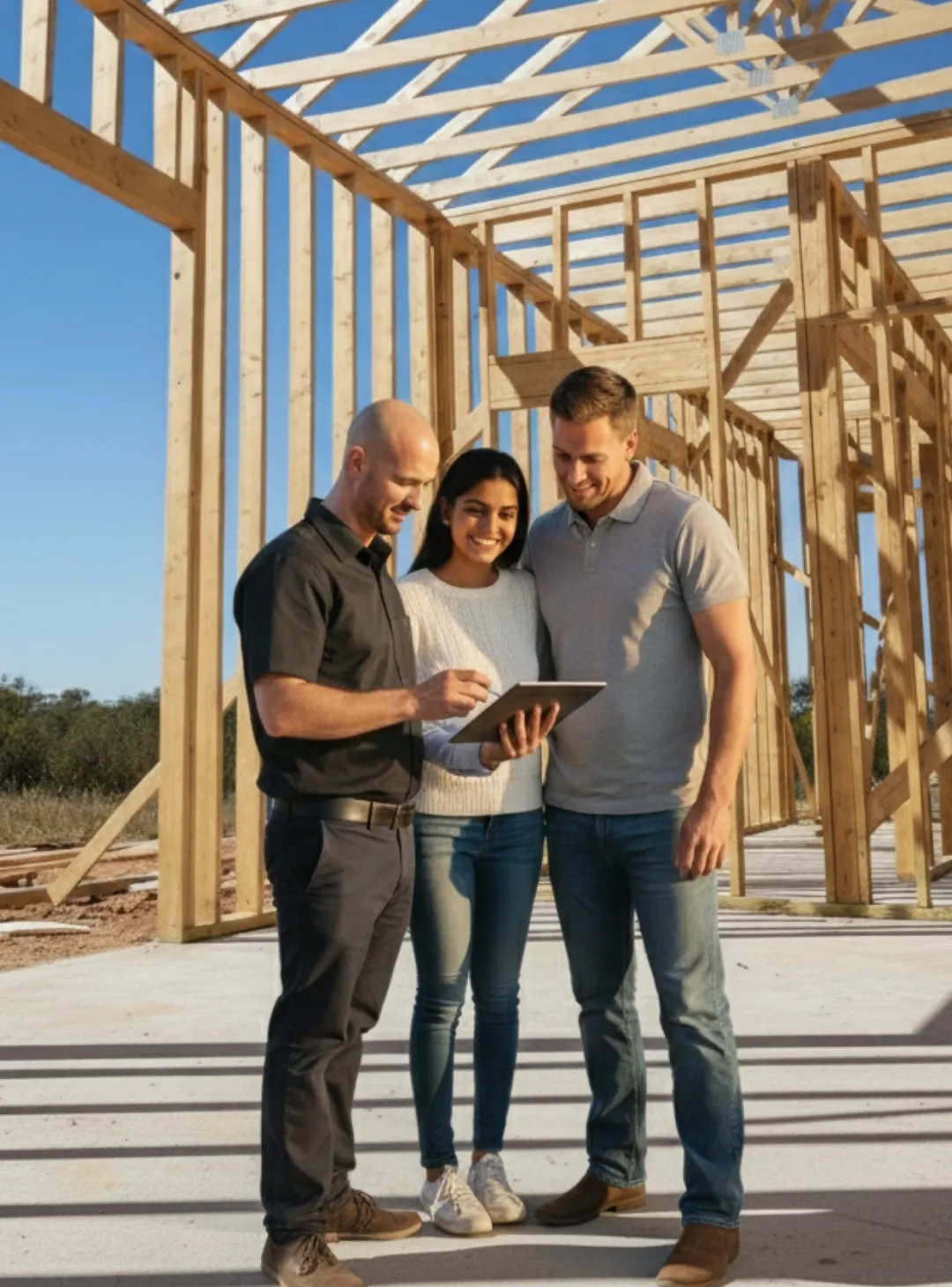 New Build Assist consultant showing a couple progress on their new home build at an independent inspection.