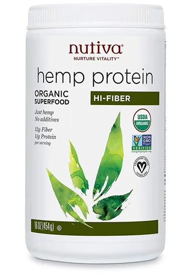 Nutiva Organic, Cold-Processed Hemp Protein from non-GMO, Sustainably Farmed Canadian Hempseed, Hi-Fiber, 16-Ounce