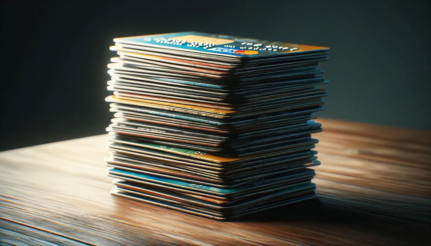 Stack of old credit cards sitting on a table