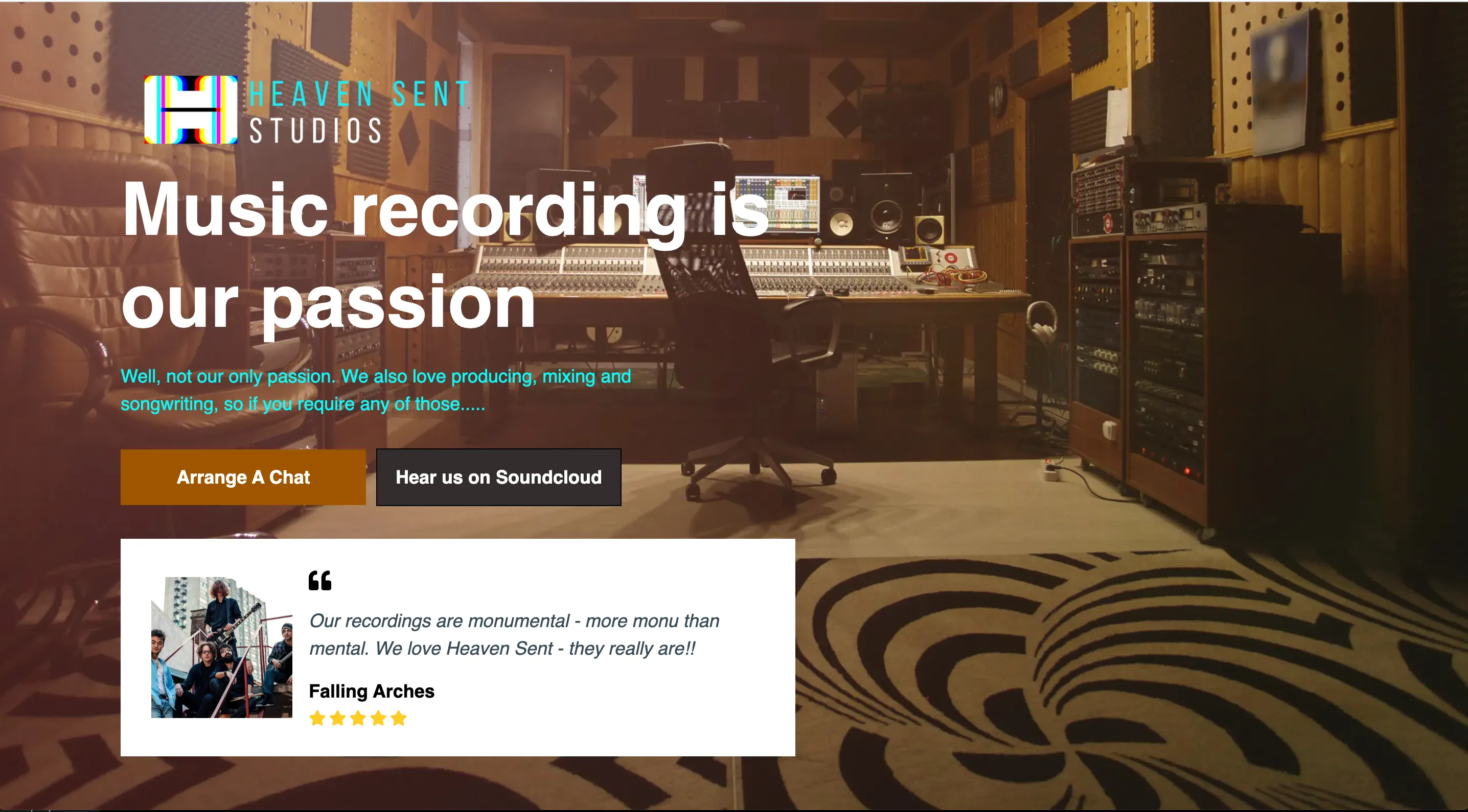 d business in a box heaven sent recording studio website example