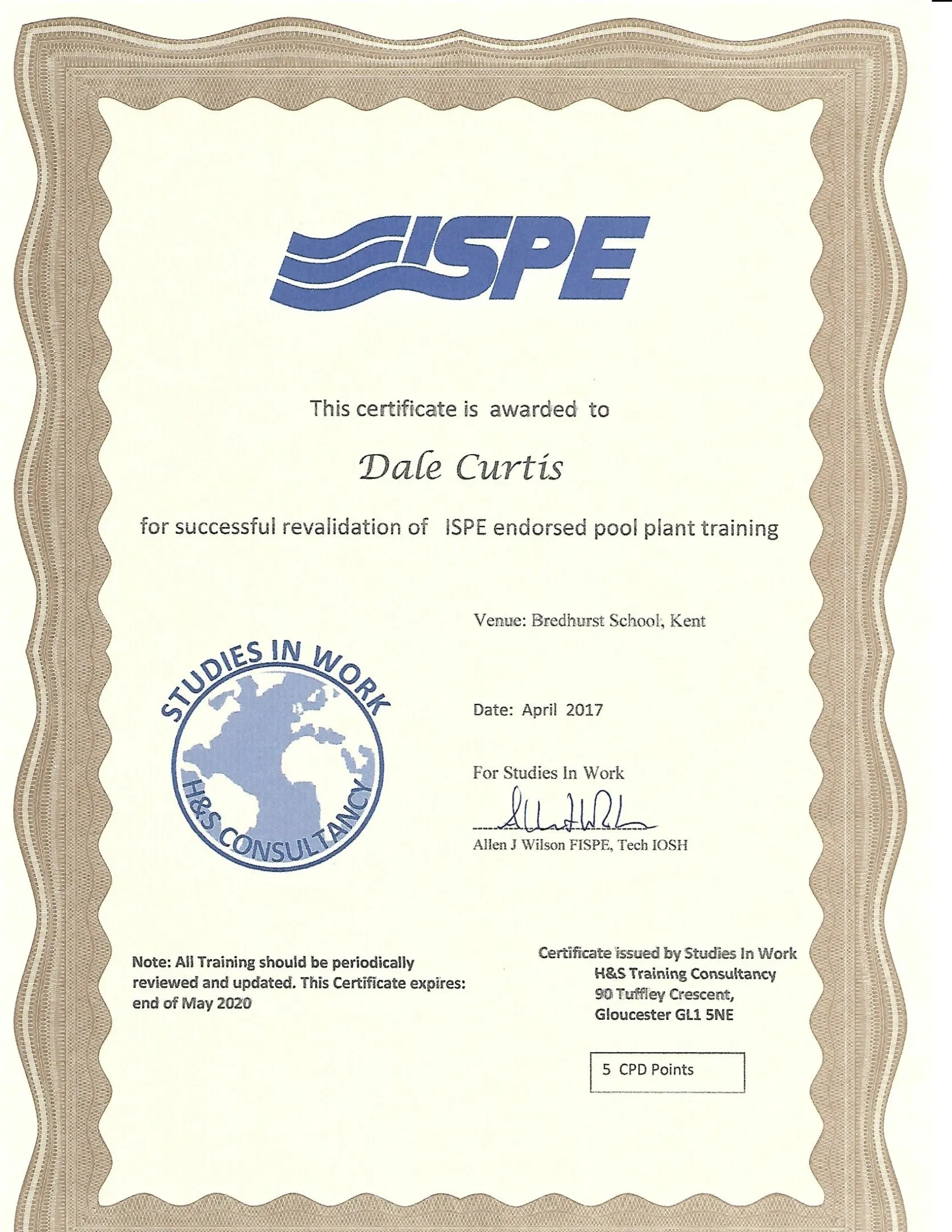 ISPE Pool Plant Training Certificate