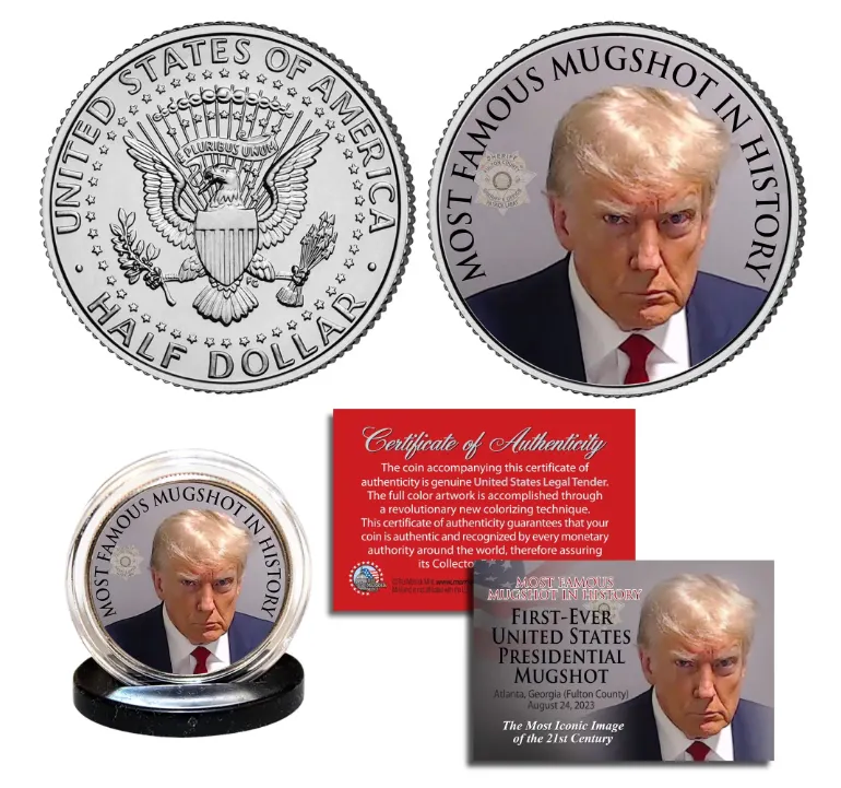 Trump Mugshot - Authentic JFK Half Dollar