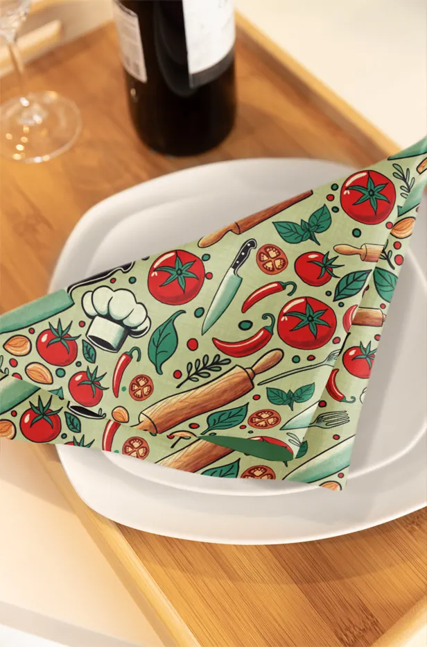 yes chef napkins on a white plate