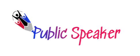demo logo image for public speaker in purple and red with pencil