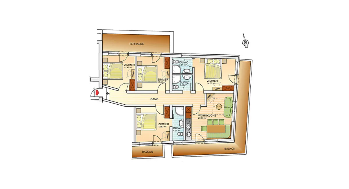 Plattegrond van het ruime familie-appartement Corona in Sölden met 4 slaapkamers