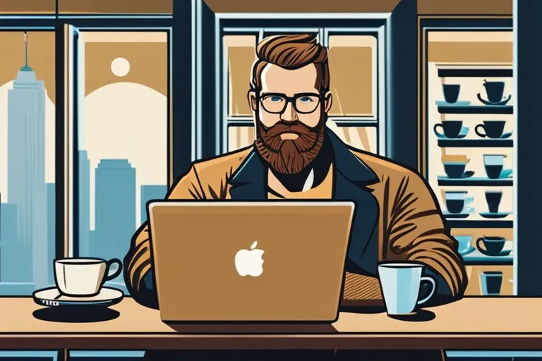 Image of a freelancer working on a laptop in a coffee shop