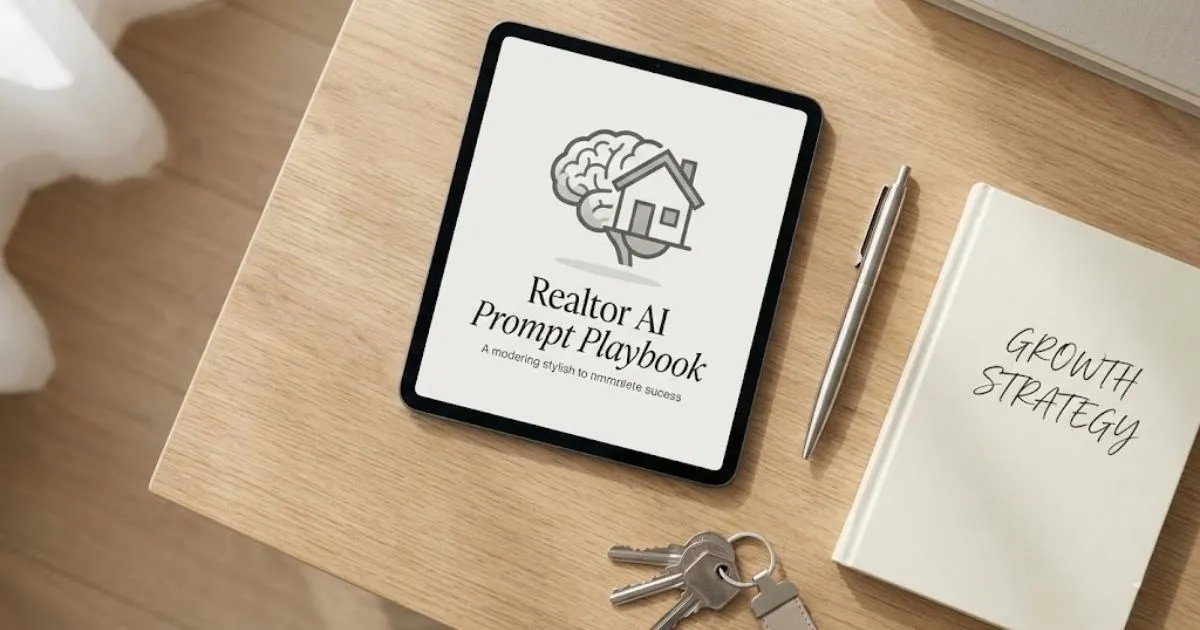Realtor AI Prompt Playbook displayed on a desk with house keys.