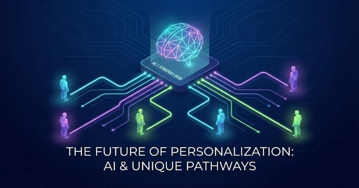 Abstract illustration of hyper personalization connecting a business to individual customers via AI.
