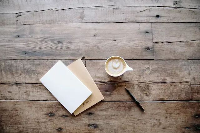 espresso and notepad to get started on home office organization