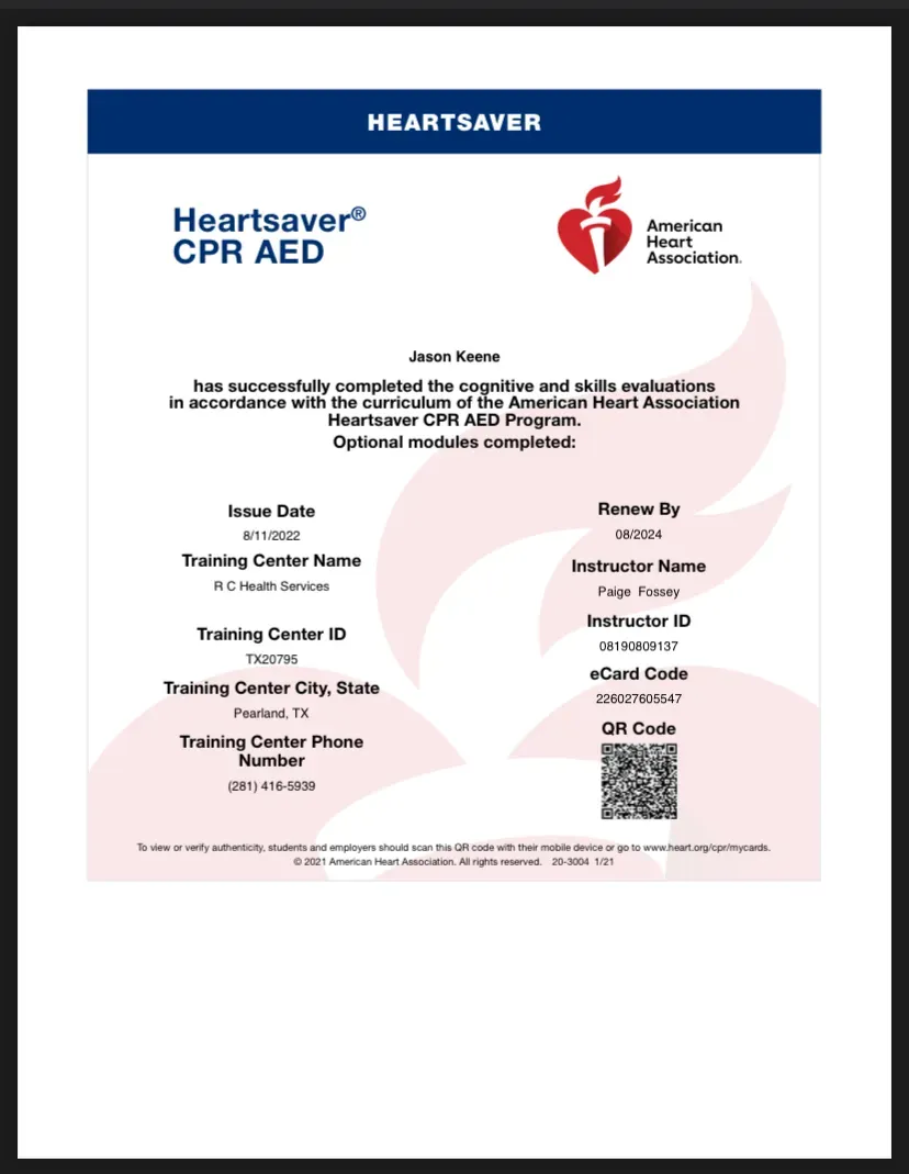 CPR certificate