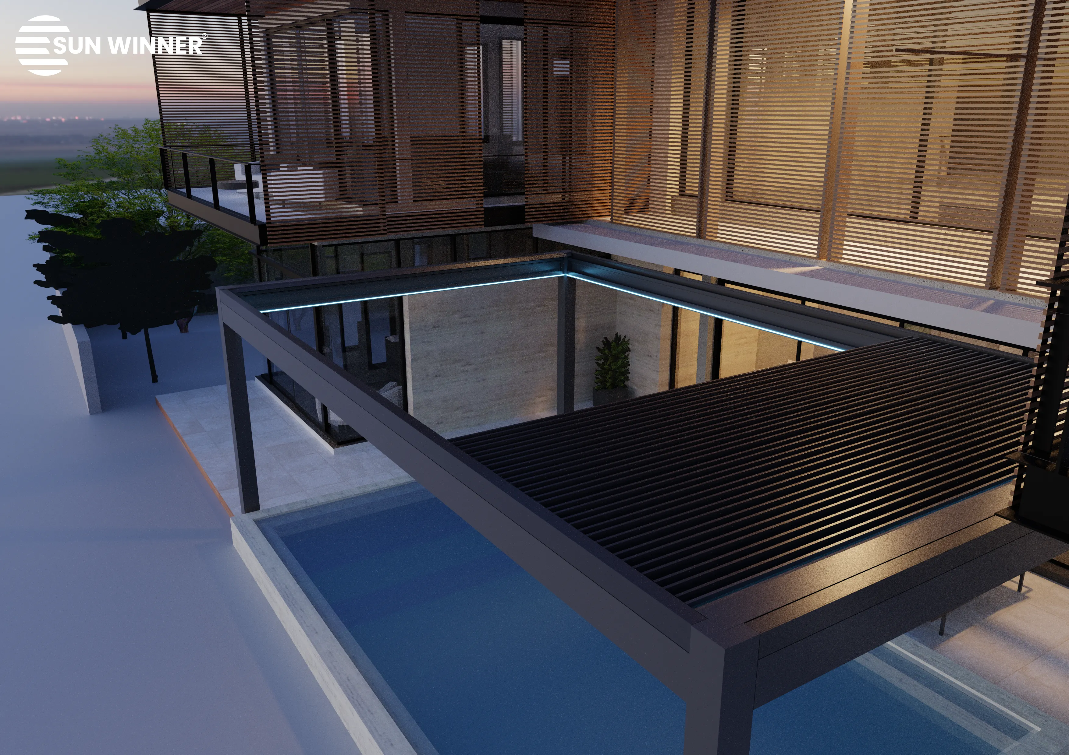 pergola z odmičnimi lamelami