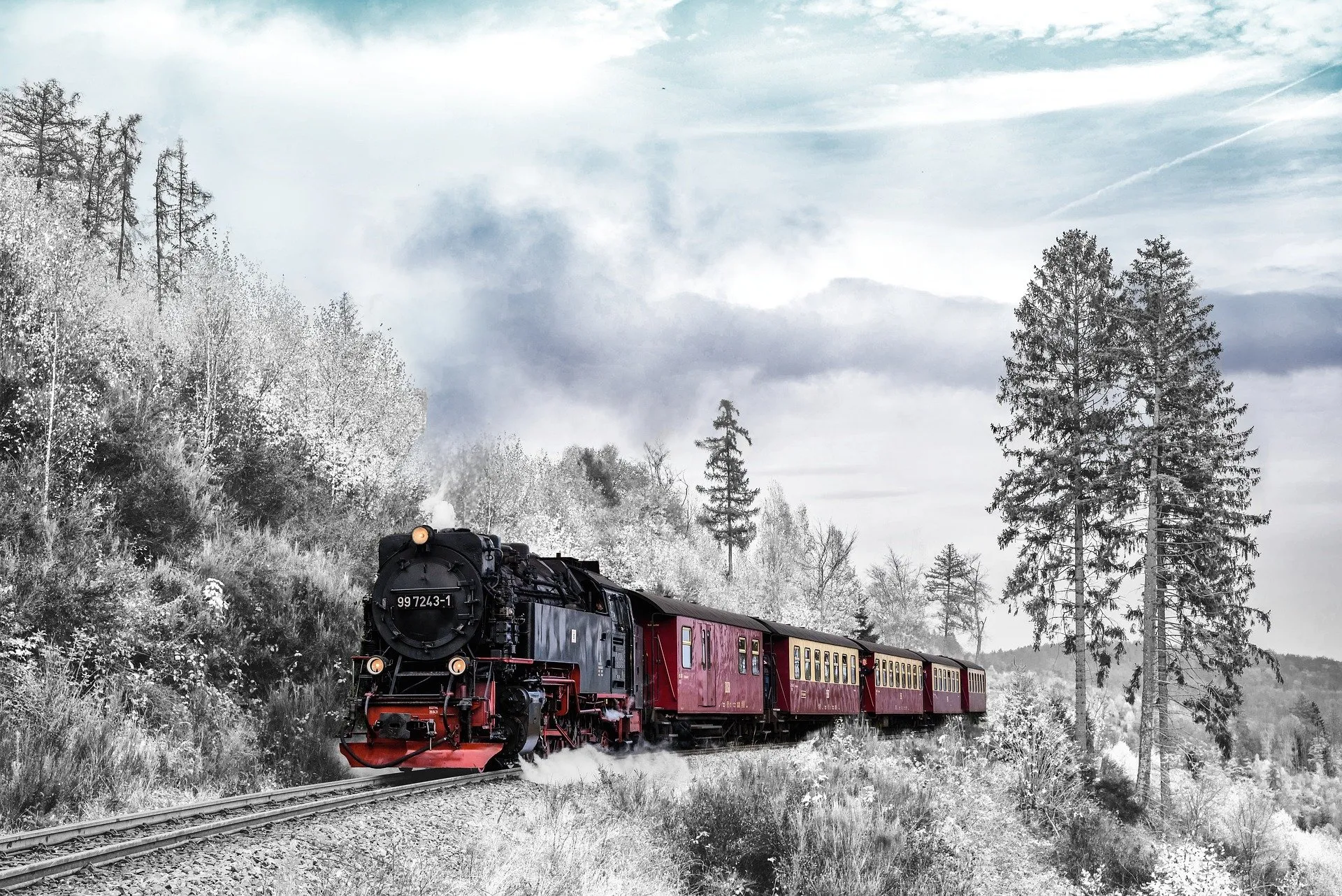 Train in winter snow