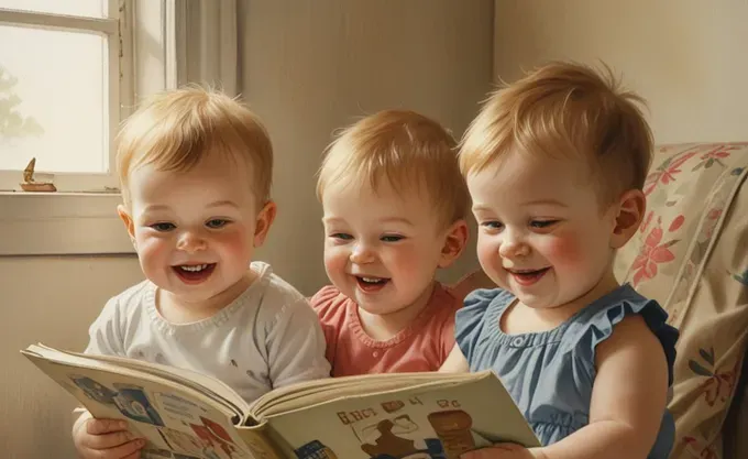 happy children reading a book