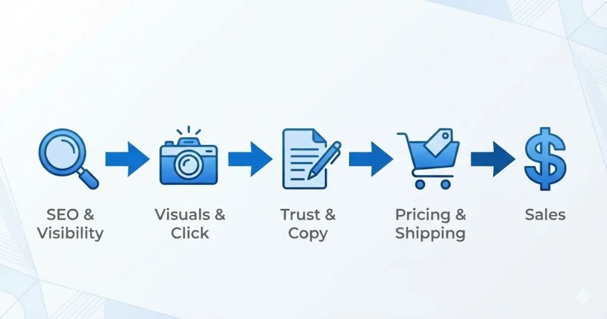 Illustration of the 4 steps to improve etsy sales conversion rates.