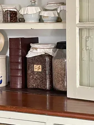 coffee beans displayed on the shelf at Dr. John Minson Galt's Apothecary Shop in Colonial Williamsburg Virginia where 18th century medicine is discussed