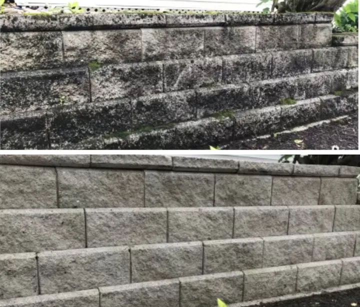 Stone wall before and after