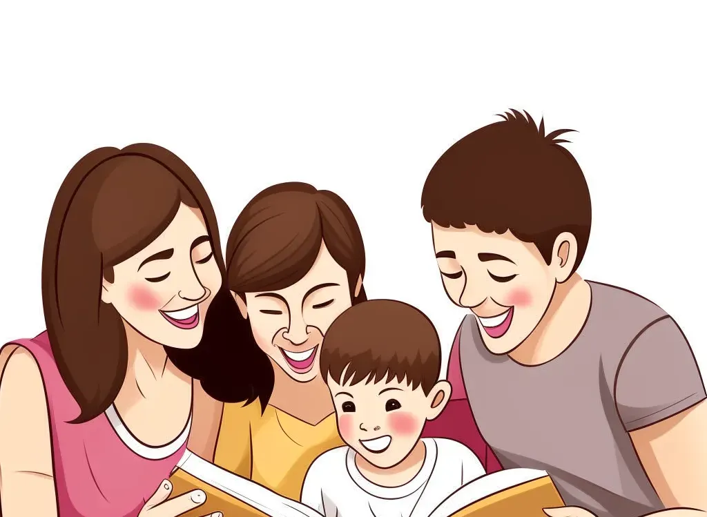 family reading a book