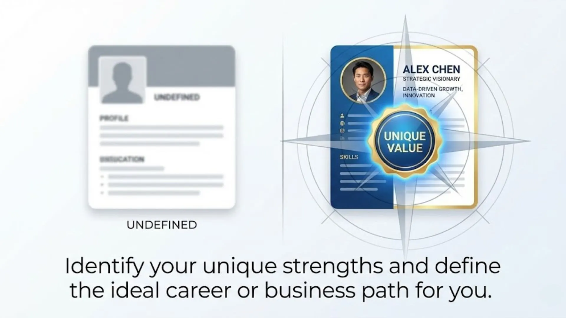 A comparison graphic showing a refined personal value proposition highlighting unique professional strengths.