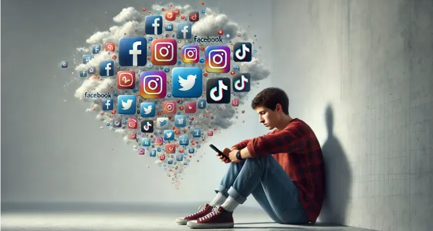 Gen Z individual surrounded by social media icons.