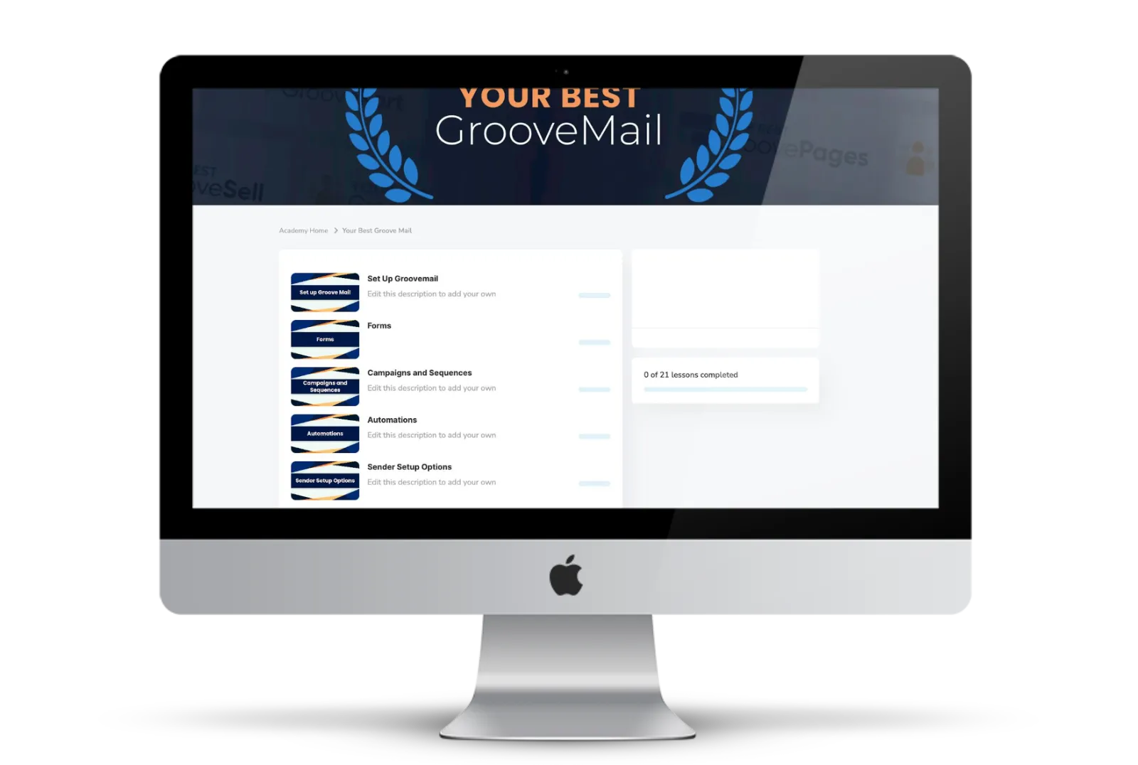 desktop showing Your Best Groovemail Course