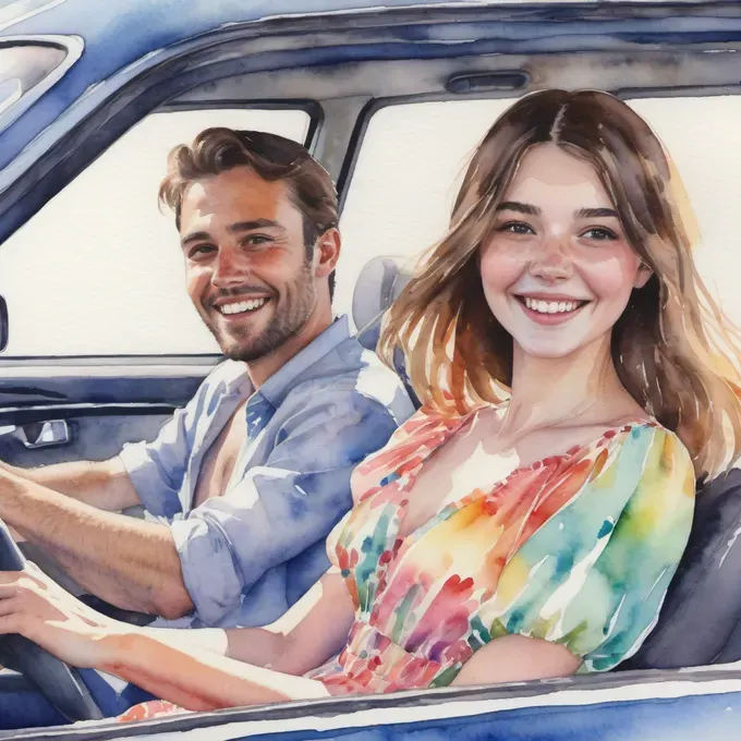 couple on the car smiling