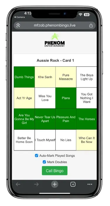 digital music bingo game cards - mark songs