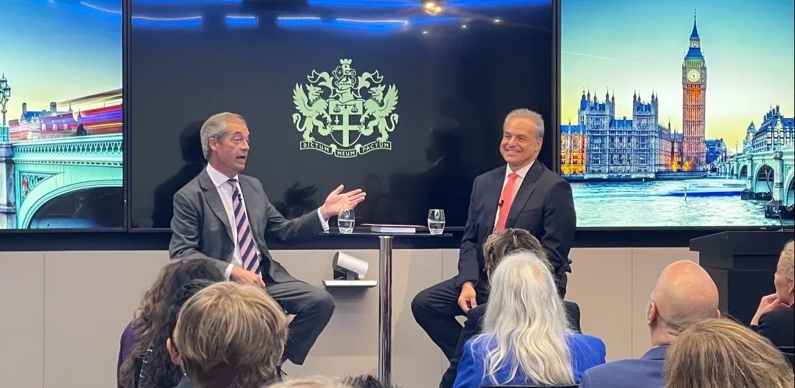Clint Arthur and Nigel Farage at London Stock Exchange