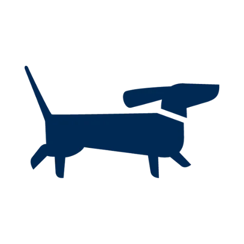 Navy blue dog icon representing questions about therapy dog temperament evaluations in Brookside and Kansas City metro areas.