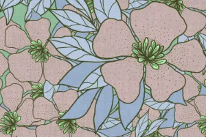 mauve and cornflower blue floral collage botanical pattern