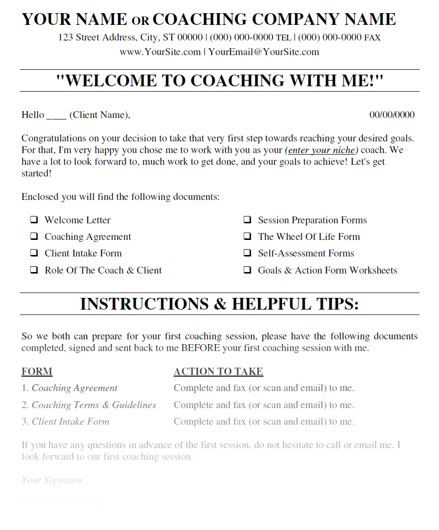 “Welcome To Coaching With Me!” (Letter) (1 PAGE)