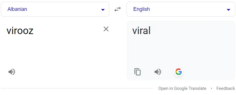 virooz in albanian means viral